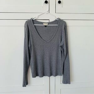 Universal Thread Gray Ribbed V Neck Long Sleeve Top Size XXL